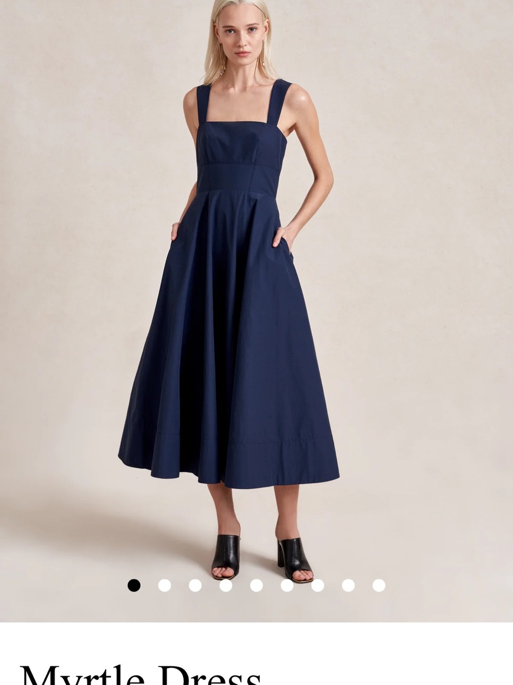 La Ligne Navy Square-Neck Midi Dress